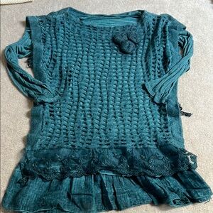 Teal Knit Dress with Lace Details